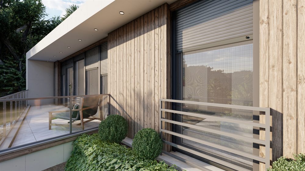 Fenster mit Rollladen und Insektenschutz